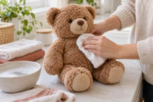 Nettoyage délicat d’une peluche lestée avec un chiffon