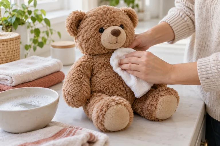 Nettoyage délicat d’une peluche lestée avec un chiffon