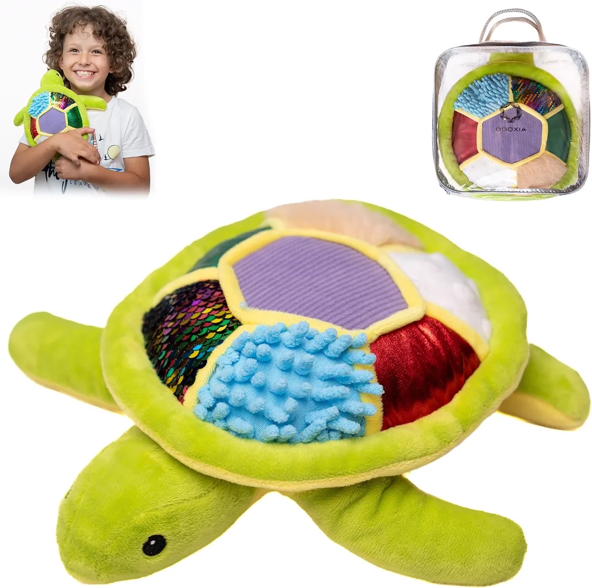 ODOXIA Peluche Tortue Sensorielle Multi-Textures
